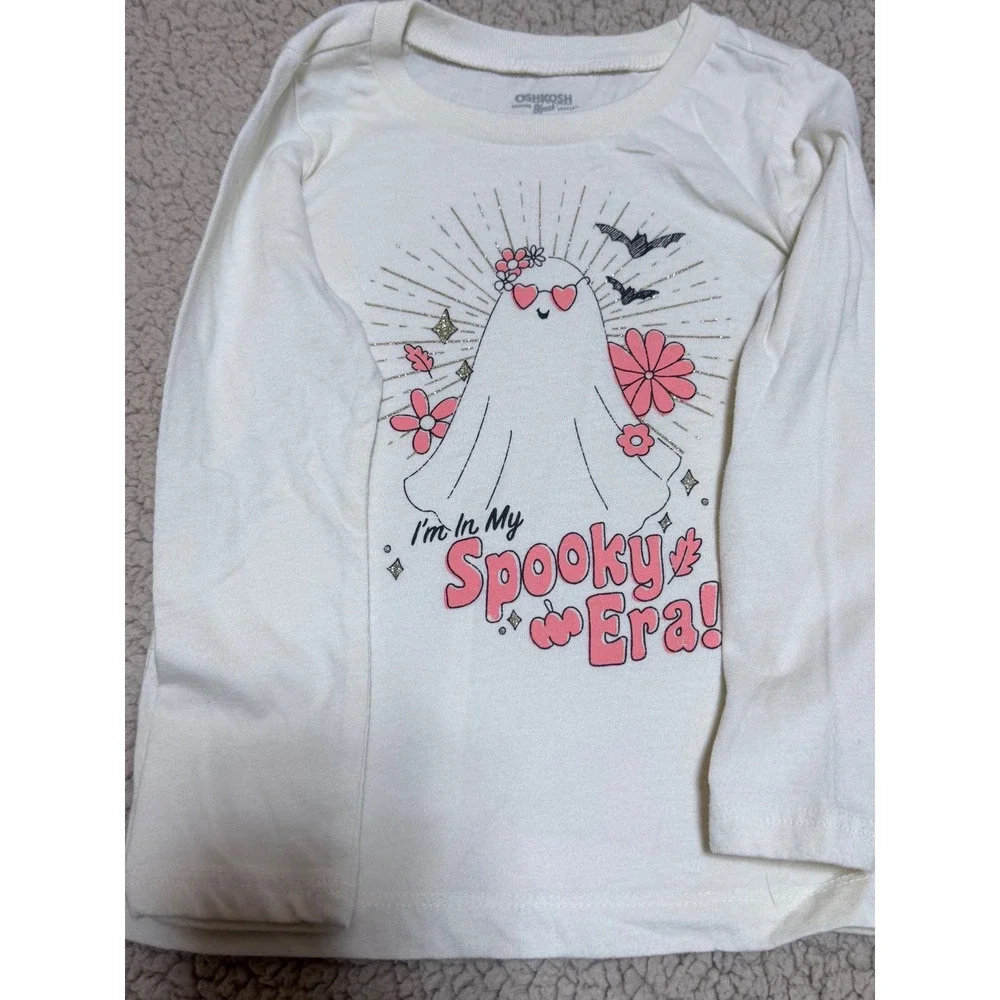 OshKosh B'gosh Girls Spooky Era Ghost Halloween Graphic Long Sleeve Tee Cream 3T